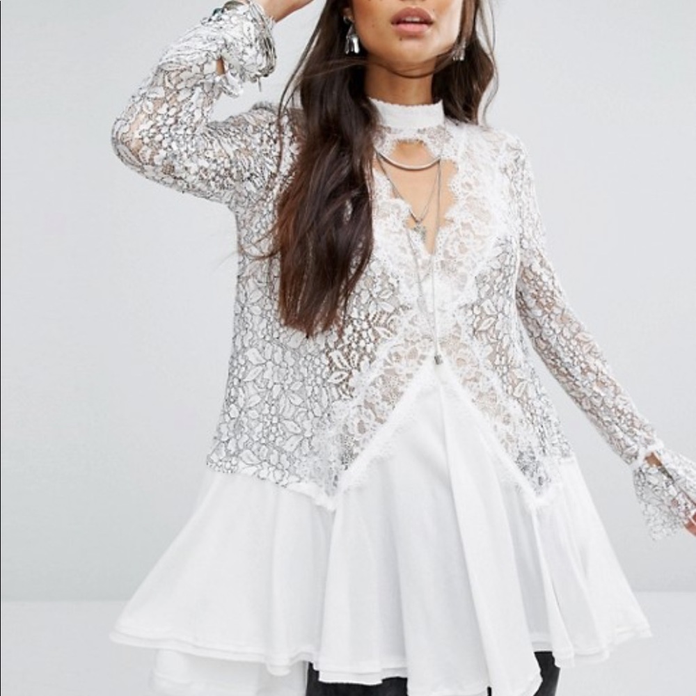 Free People Tell Tale Lace Tunic White - small